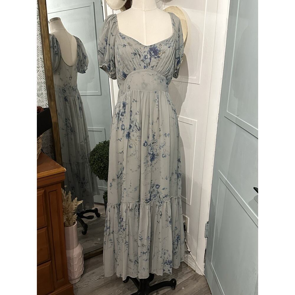 LoveShackFancy Angie Silk Floral Sweetheart Maxi Dress in Celestia Blue Size 4 - Picture 3 of 14